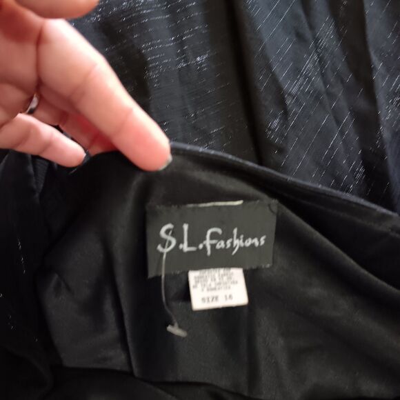 S.L. Fashions Women’s Black Semi Sheer Wide Strap Built In Bra Fishtail Dress 16 - Picture 6 of 8